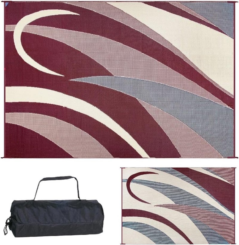 Stylish Camping GA5 Burgundy/Black 8-Feet x 12-Feet Graphic Reversible Mat - Image 1